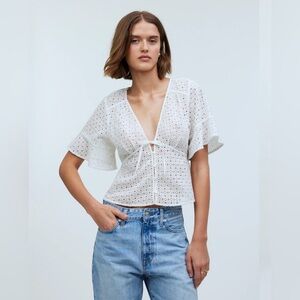 Madewell Tie-Front Top in Eyelet Soft White Medium